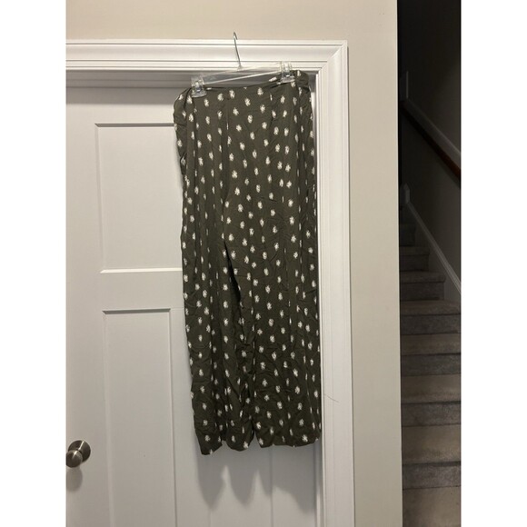 Women’s Size 12 Wide Leg Pants Olive Green Boho Granola Teacher Casual Fun Zip - Picture 9 of 9